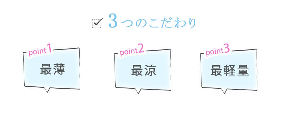 3つのこだわり 最薄 最涼 最軽量